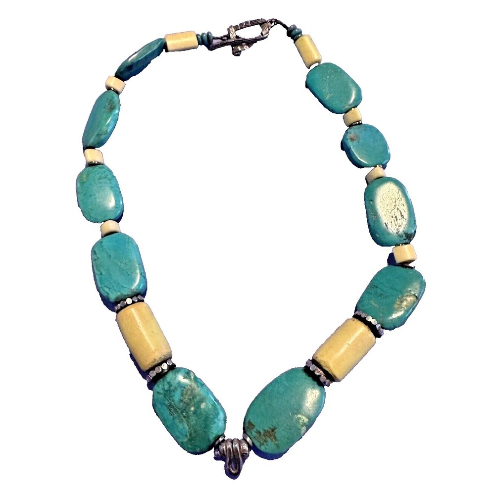 Necklace Turquoise Butterscotch Quartz Sterling Silver 999 Toggle Statement - Picture 2 of 16